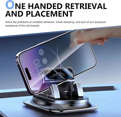 360 Degree Rotation Car Phone Holder, Non-Slip Dashboard Navigation Bracket with One-Hand Operation, Stable Anti-Scratch Automotive Dash Cell Phone Mount for Most Cars (Black) in Kuwait