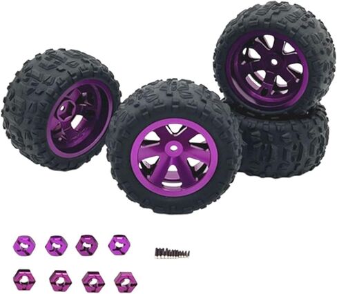 مجموعة إطارات وعجلات سيارة RC 4 قطع، ملحقات، إطارات مطاطية معدنية لسيارة 14301 H6V3 14303 14210 1:12 1:14 1:16 1:18 RC Car، أرجواني in Kuwait