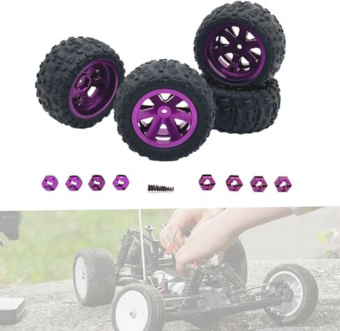 مجموعة إطارات وعجلات سيارة RC 4 قطع، ملحقات، إطارات مطاطية معدنية لسيارة 14301 H6V3 14303 14210 1:12 1:14 1:16 1:18 RC Car، أرجواني in Kuwait