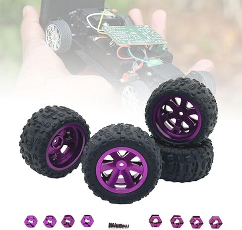 مجموعة إطارات وعجلات سيارة RC 4 قطع، ملحقات، إطارات مطاطية معدنية لسيارة 14301 H6V3 14303 14210 1:12 1:14 1:16 1:18 RC Car، أرجواني in Kuwait