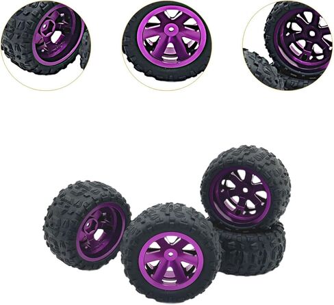 مجموعة إطارات وعجلات سيارة RC 4 قطع، ملحقات، إطارات مطاطية معدنية لسيارة 14301 H6V3 14303 14210 1:12 1:14 1:16 1:18 RC Car، أرجواني in Kuwait