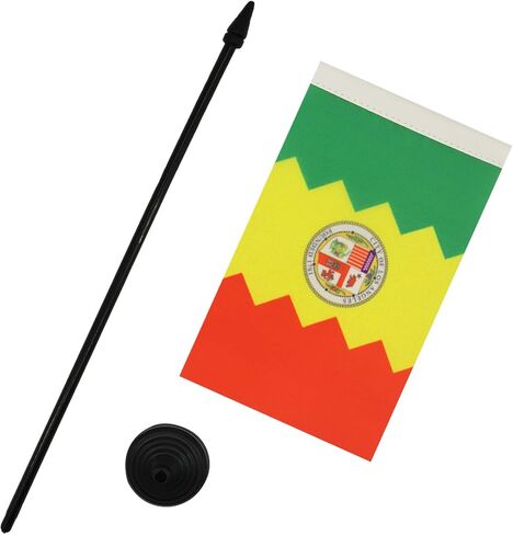 Los Angeles Table Flag 4'' x 6'' - Los Angeles city - California Desk Flag 15 x 10 cm - Black plastic stick and base - AZ FLAG in Saudi Arabia