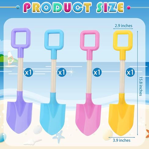 Mototo 4 Pieces 16 Inch Beach Shovels Large Beach Spades Multicolor Sand Shovels with Wooden Handle Plastic Shovel for Digging Beach Sandbox Snow Garden Toys Set for Kids Adults (4 Pack, Light Series) in Kuwait