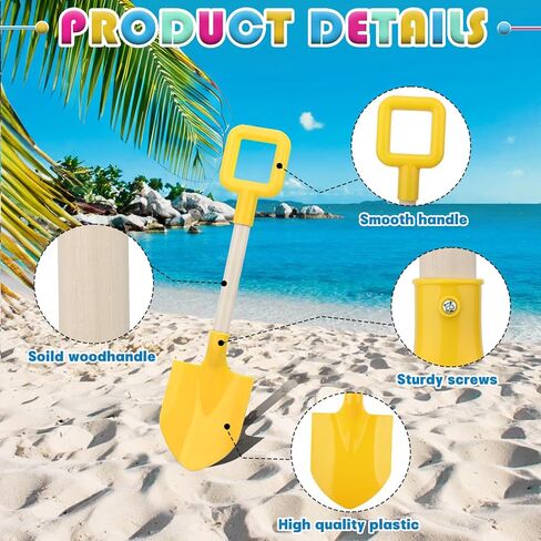 Mototo 4 Pieces 16 Inch Beach Shovels Large Beach Spades Multicolor Sand Shovels with Wooden Handle Plastic Shovel for Digging Beach Sandbox Snow Garden Toys Set for Kids Adults (4 Pack, Light Series) in Kuwait