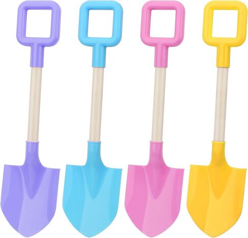 Mototo 4 Pieces 16 Inch Beach Shovels Large Beach Spades Multicolor Sand Shovels with Wooden Handle Plastic Shovel for Digging Beach Sandbox Snow Garden Toys Set for Kids Adults (4 Pack, Light Series) in Kuwait