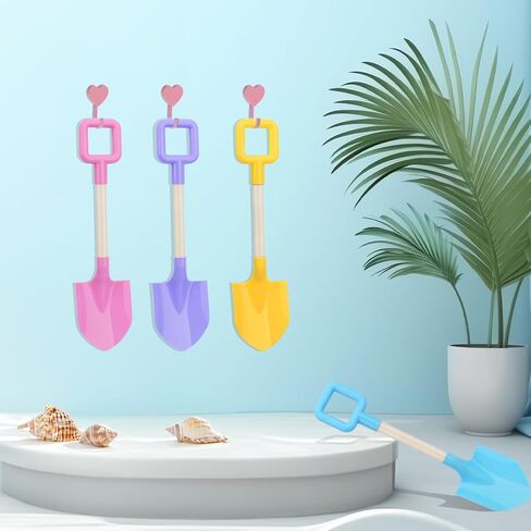 Mototo 4 Pieces 16 Inch Beach Shovels Large Beach Spades Multicolor Sand Shovels with Wooden Handle Plastic Shovel for Digging Beach Sandbox Snow Garden Toys Set for Kids Adults (4 Pack, Light Series) in Kuwait