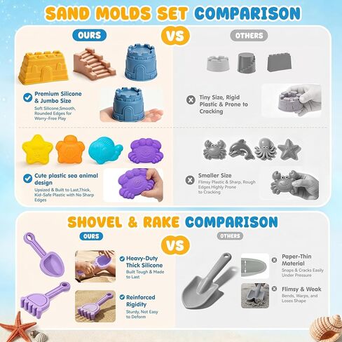 AuntyFey 11Pcs Silicone Beach Toys, Baby Beach Sand Toys, Sand Sandbox Toys for Toddlers 1-3, Collapsible Sand Buckets for Kids with 4 Plastic Sand Mold, 3 Silicone Castle Sand Mold and Mesh Bag in Saudi Arabia