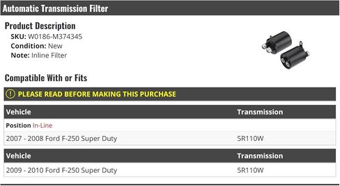 Marketplace Auto Parts - Automatic Transmission Inline Filter - Compatible with 2007-2010 Ford F-250 Super Duty in Kuwait