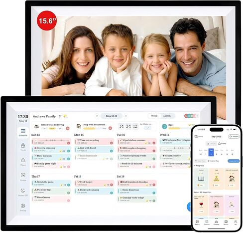 Digital Calendar Wall Touch Screen 15.6" HD Smart Family Planner | Whole-Family Schedule Sync, Chore Rewards & Meal Planning | Zero Subscription Fees | Photo Frame | Perfect for Working Parents & Kids in Saudi Arabia