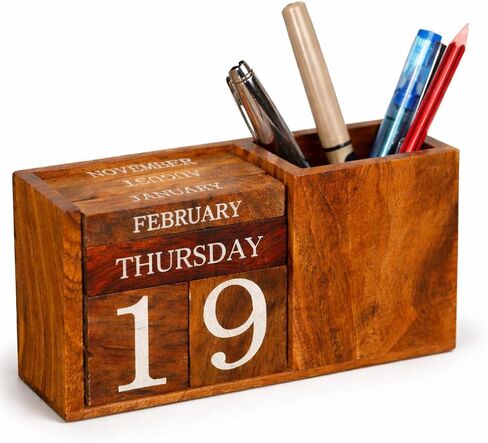Wooden Perpetual Block Calendar for Desk – Month & Date Wooden Display Blocks for Office, Classroom, Teachers, Students, Rustic Farmhouse Office Desk Decor in Saudi Arabia