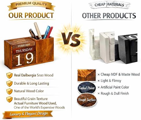Wooden Perpetual Block Calendar for Desk – Month & Date Wooden Display Blocks for Office, Classroom, Teachers, Students, Rustic Farmhouse Office Desk Decor in Saudi Arabia