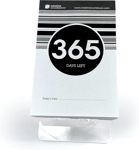 1 Year (365 Days) Event, Goal & Special Occasion Count Down Calendar - 5.75"x3.75" - Black & White Tear Off Countdown Calendar - Tear Away Desktop Calendar with Writing Space & Sleek Acrylic Display in Saudi Arabia