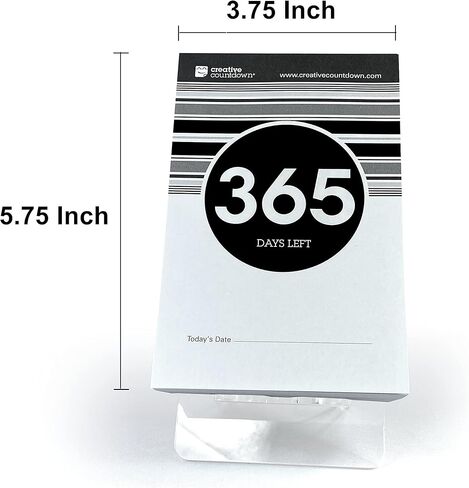 1 Year (365 Days) Event, Goal & Special Occasion Count Down Calendar - 5.75"x3.75" - Black & White Tear Off Countdown Calendar - Tear Away Desktop Calendar with Writing Space & Sleek Acrylic Display in Saudi Arabia