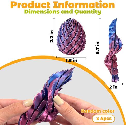 3D Printed Twisty Fidget Dragon Egg ,3D Printed Sensory Rotating Fidget Toy,Home Office Desktop Decor,Easter Basket Stuffers Gifts (4pcs) in Kuwait