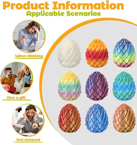3D Printed Twisty Fidget Dragon Egg ,3D Printed Sensory Rotating Fidget Toy,Home Office Desktop Decor,Easter Basket Stuffers Gifts (4pcs) in Kuwait