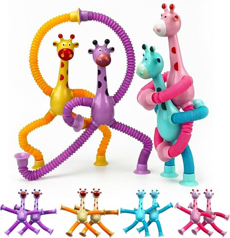 KatchOn, 12 Pcs, Pop Tubes Giraffe Suction Cup Toys | Telescopic Suction Cup Sensory Fidget Toys, Travel Airplane Road Trip Car Activities Essential, Party Favors for Kids 2-8, Goodie Bags Stuffers in Saudi Arabia