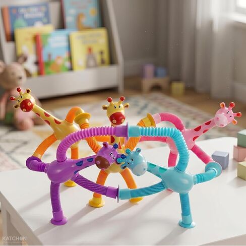 KatchOn, 12 Pcs, Pop Tubes Giraffe Suction Cup Toys | Telescopic Suction Cup Sensory Fidget Toys, Travel Airplane Road Trip Car Activities Essential, Party Favors for Kids 2-8, Goodie Bags Stuffers in Saudi Arabia