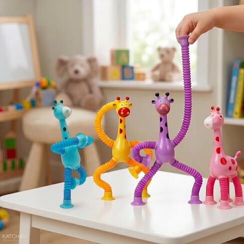 KatchOn, 12 Pcs, Pop Tubes Giraffe Suction Cup Toys | Telescopic Suction Cup Sensory Fidget Toys, Travel Airplane Road Trip Car Activities Essential, Party Favors for Kids 2-8, Goodie Bags Stuffers in Saudi Arabia