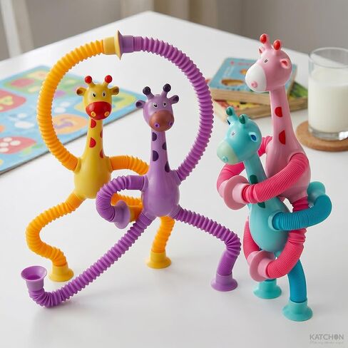 KatchOn, 12 Pcs, Pop Tubes Giraffe Suction Cup Toys | Telescopic Suction Cup Sensory Fidget Toys, Travel Airplane Road Trip Car Activities Essential, Party Favors for Kids 2-8, Goodie Bags Stuffers in Saudi Arabia