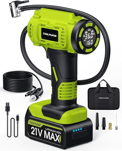 Upgraded Tire Inflator Portable Air Compressor, 5X Faster Inflation, 21V Rechargeable Battery Powered Car Tire Pump w/12V DC Adapter, Large LED HD Display, Air Pump for Car Tires in Saudi Arabia