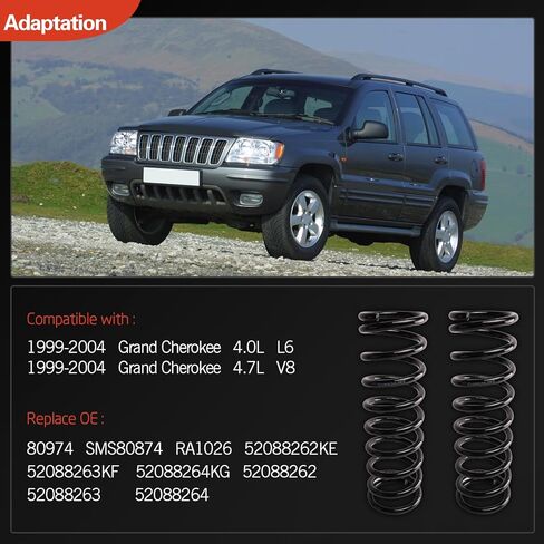 Front Left & Right Suspension Coil Spring Set Compatible with Grand Cherokee 1999 2000 2001 2002 2003 2004 4.0L & 4.7L, Replace# 52088262KE, 52088263KF 2PCS in Saudi Arabia