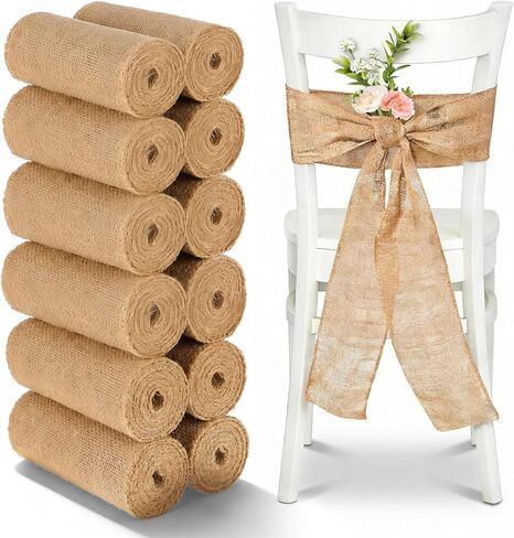 Natural Burlap Ribbon 32.4 Yard, 4 Inch Wide 12 Roll Jute Fabric Roll for Wedding Decoration, Crafts, Gift Wrapping, Wreaths and Bows in Saudi Arabia
