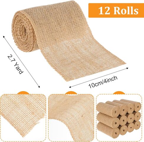 Natural Burlap Ribbon 32.4 Yard, 4 Inch Wide 12 Roll Jute Fabric Roll for Wedding Decoration, Crafts, Gift Wrapping, Wreaths and Bows in Saudi Arabia