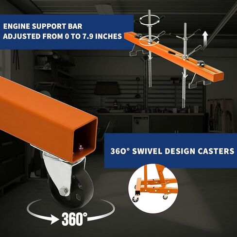 2 Ton Folding Hydraulic Engine Hoist with 59 in Load Leveler 4400 LBS Capacity Heavy Duty Cherry Picker 6 Swivel Wheels,Engine Support Bar 1100 LBS Capacity for Garage Workshop Warehouse Orange in Kuwait