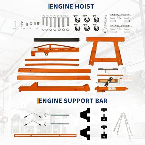2 Ton Folding Hydraulic Engine Hoist with 59 in Load Leveler 4400 LBS Capacity Heavy Duty Cherry Picker 6 Swivel Wheels,Engine Support Bar 1100 LBS Capacity for Garage Workshop Warehouse Orange in Kuwait