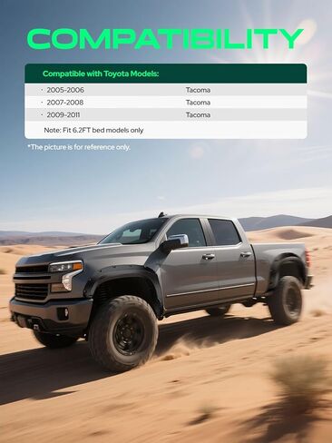 YHTAUTO جيب بمسمار مثبت على شكل حاجز مشاعل مع مجموعة أدوات بديلة لتويوتا تاكوما 2005-2011، سرير طويل 6.1 قدم، واقي غطاء عجلة أسود لامع، مجموعة من 4، أمامي وخلفي in Saudi Arabia