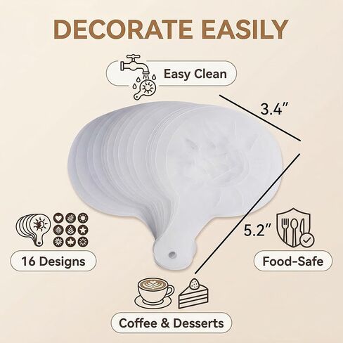 White 16Pcs Plastic Coffee Stencils Various Patterns Art DIY Mold Tools for Cappuccino Chocolate Latte Barista Template in Kuwait