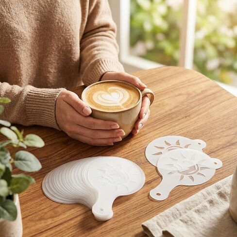 White 16Pcs Plastic Coffee Stencils Various Patterns Art DIY Mold Tools for Cappuccino Chocolate Latte Barista Template in Kuwait