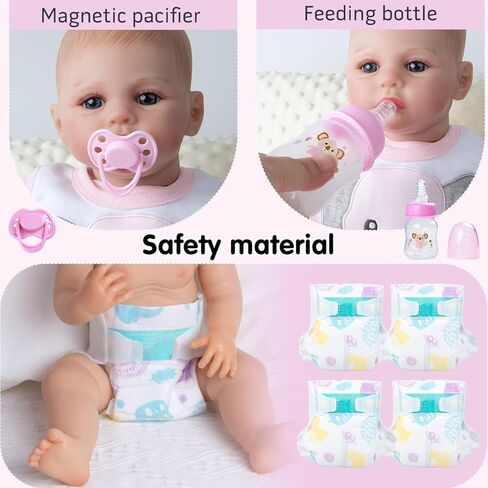 Reborn Baby Doll Clothes 18-22 Inch Pink Elephant Newborn Reborn Baby Clothes with Bassinet 20 inch Doll Accessories 12 Pcs Outfits in Kuwait