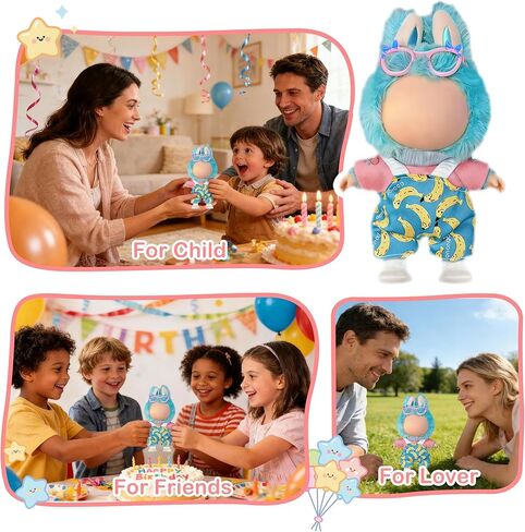 ملابس لدمية LABUBU مقاس 17 سم (بدون دمية)، إكسسوارات ملابس لملابس LABUBU، مجموعة ملابس لطيفة لملابس الدمية والقبعات (ملونة B) in Kuwait