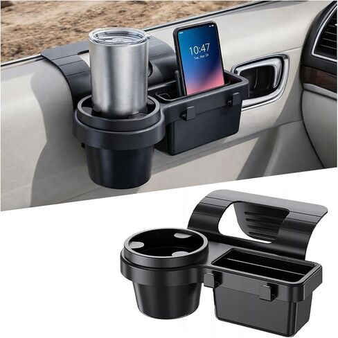 Car Window Organizer, Vehicle Side Door Storage Rack with 2.79 Inch Water Cup Phone Holder & Charging Port, Multifunctional Automotive Interior Organizer Accessories, Universal Fit in Kuwait
