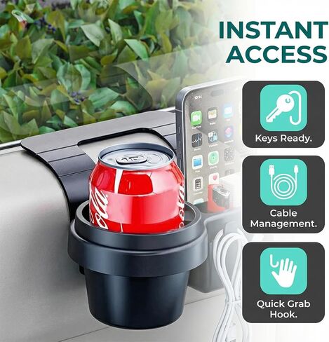 Car Window Organizer, Vehicle Side Door Storage Rack with 2.79 Inch Water Cup Phone Holder & Charging Port, Multifunctional Automotive Interior Organizer Accessories, Universal Fit in Kuwait