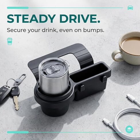 Car Window Organizer, Vehicle Side Door Storage Rack with 2.79 Inch Water Cup Phone Holder & Charging Port, Multifunctional Automotive Interior Organizer Accessories, Universal Fit in Kuwait