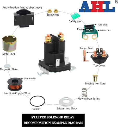 AHL Motorcycle Starter Relay Solenoid Compatible with GT52XLS, GTH2448T, GTH2454T, GTH2648, GTH2654T, GTH26K54T, GTH27V52LS, GTH3052TF, LGT2554, LGT2654 in Kuwait