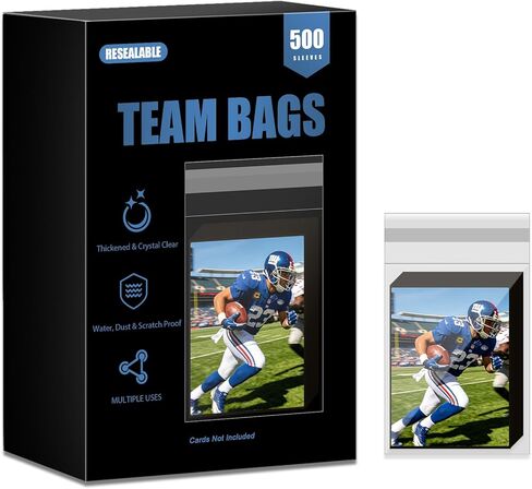 500ct Resealable Team Bags for Trading Cards, Acid-Free Clear Card Bags, Holds 35 Loose Cards or 5 Rigid Card Holders, Archival Quality, Fit for Graded Card Protection in Saudi Arabia