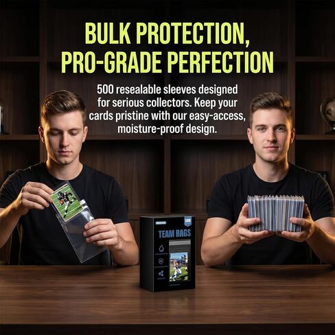 500ct Resealable Team Bags for Trading Cards, Acid-Free Clear Card Bags, Holds 35 Loose Cards or 5 Rigid Card Holders, Archival Quality, Fit for Graded Card Protection in Saudi Arabia