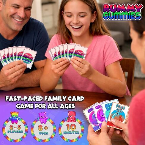 Rummy Gummies – Exciting Family Card Game, 2-5 Players, Ages 8+, Colorful Gummy Bear & Worm Characters, Fast-Paced, Travel-Friendly Box in Kuwait