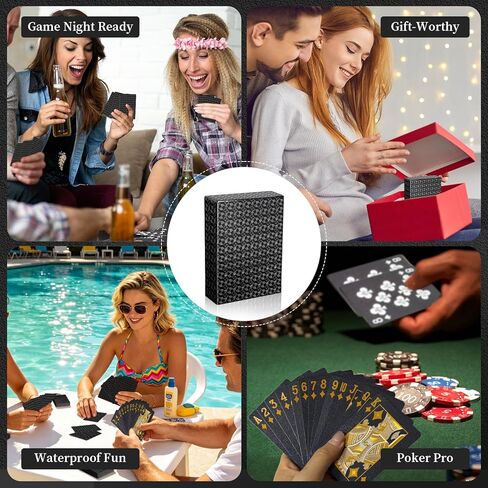 Black Waterproof Playing Cards, Premium Plastic Poker Cards Deck, Durable PVC Flexible Card Set for Poker Night, Camping, Travel, Pool, Party & Table Games in Saudi Arabia