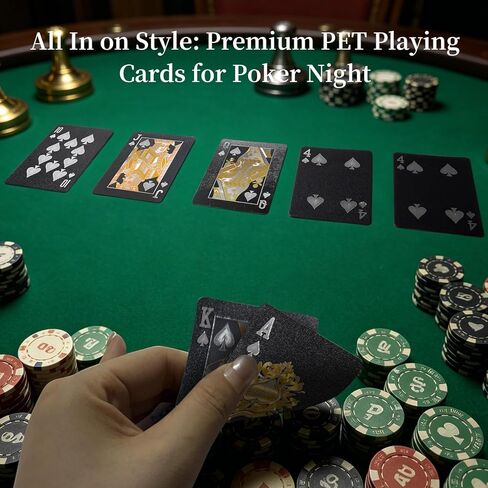 Black Waterproof Playing Cards, Premium Plastic Poker Cards Deck, Durable PVC Flexible Card Set for Poker Night, Camping, Travel, Pool, Party & Table Games in Saudi Arabia