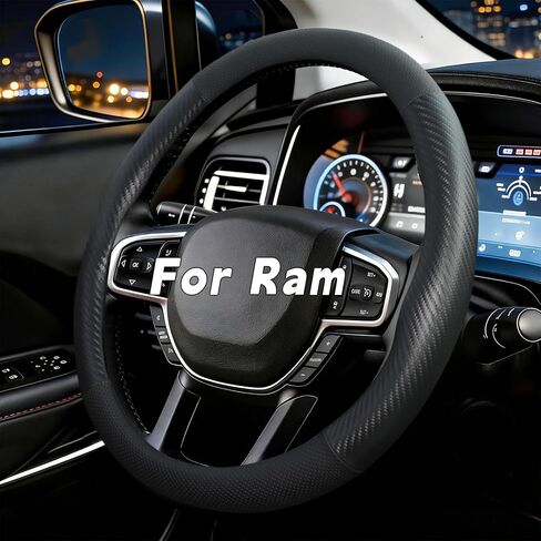 Steering Wheel Cover for Dodge Ram 1500 2012-2026, Ram 2500, Ram 3500, Large Size 15.5-16" (Black-Half Carbon Fiber) in Saudi Arabia