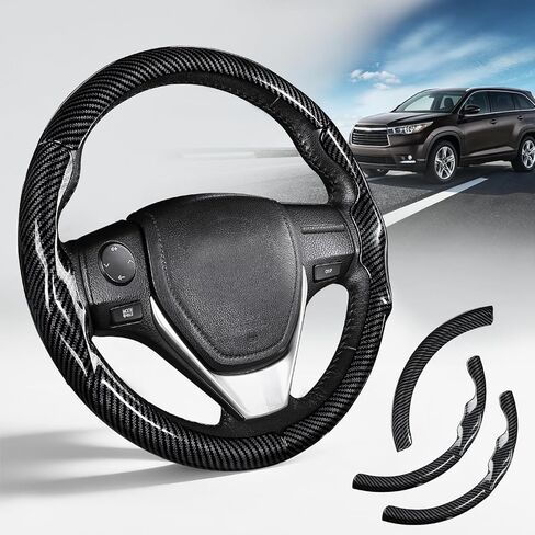 Leather Steering Wheel Cover for Toyota Highlander 2020-2026 & Sienna 2021-2026, Customized 3-Piece Snap-On Car Steering Wheel Cover for Toyota (Black Hole) in Saudi Arabia