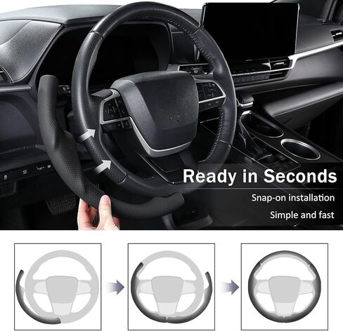 Leather Steering Wheel Cover for Toyota Highlander 2020-2026 & Sienna 2021-2026, Customized 3-Piece Snap-On Car Steering Wheel Cover for Toyota (Black Hole) in Kuwait