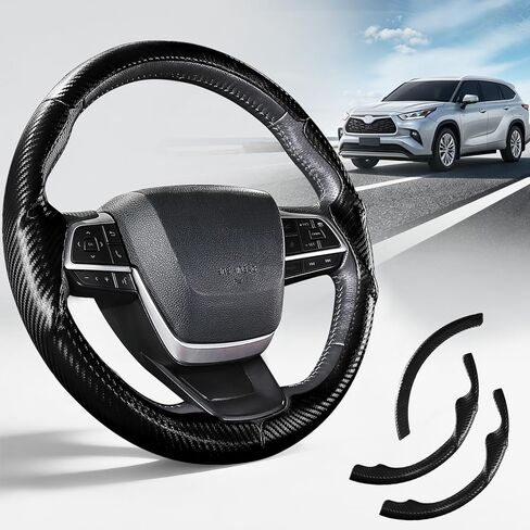 Leather Steering Wheel Cover for Toyota Highlander 2020-2026 & Sienna 2021-2026, Customized 3-Piece Snap-On Car Steering Wheel Cover for Toyota (Black Hole) in Kuwait