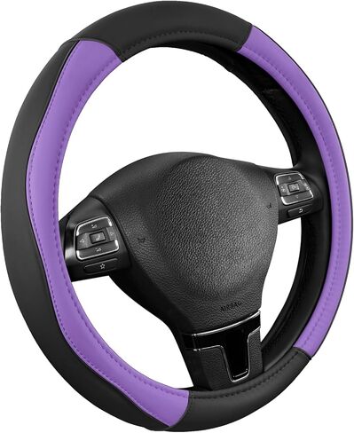 Road Comforts Leather Steering Wheel Cover with Decorative Trim and Piping, Anti-Slip Breathable Design, Fits 14.5–15 Inch Round Steering Wheels, Snug Fit, Stylish Interior Upgrade - Red in Saudi Arabia