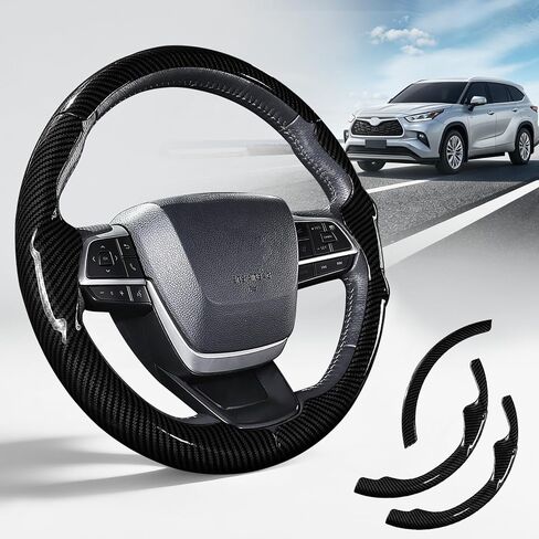 Leather Steering Wheel Cover for Toyota Highlander 2020-2026 & Sienna 2021-2026, Customized 3-Piece Snap-On Car Steering Wheel Cover for Toyota (Black Hole) in Kuwait