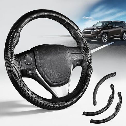 Leather Steering Wheel Cover for Toyota Highlander 2020-2026 & Sienna 2021-2026, Customized 3-Piece Snap-On Car Steering Wheel Cover for Toyota (Black Hole) in Kuwait